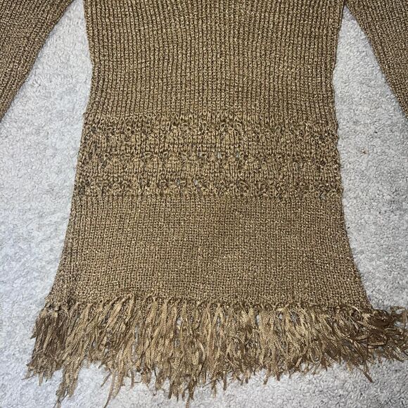 Vintage Keyhole Gold Metallic Fringe Bell Sleeve Knit Y2K Sz L Sweater Festival - Picture 3 of 5